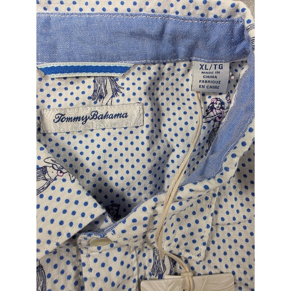 Tommy Bahama Button Up Shirt Mens XL Blue/White Hula Girl Polka Dot Stretch - Picture 4 of 8
